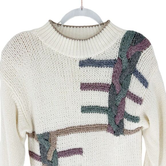 Essex Junction Vintage Sweater Womens M 80s Cottagecore Grandmacore Shoulder Pad - Picture 4 of 14